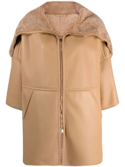 Max Mara Pappino Leather Coat In Brown