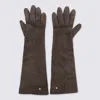 Max Mara Brown Leather Gloves In Multi
