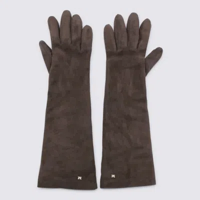 Max Mara Brown Leather Gloves In Multi