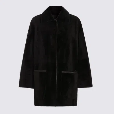 Max Mara Dark Brown Leather Pirenei Jacket In Black
