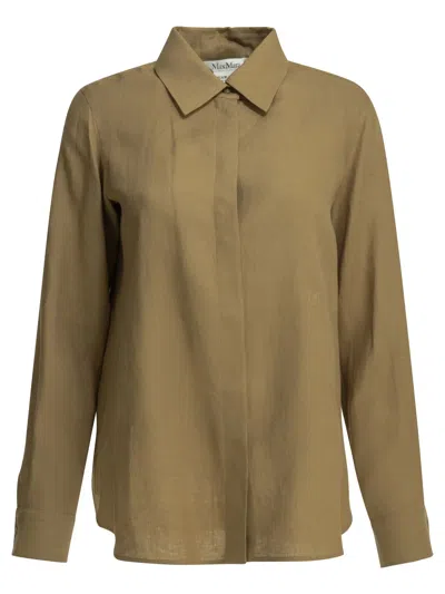Max Mara Brown Linen Casual Shirt In Green