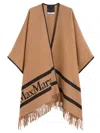 Max Mara Fringed Leather-trimmed Wool-jacquard Cape In Multi