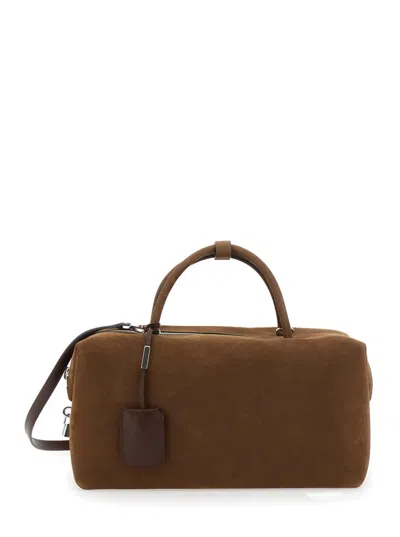 MAX MARA BROWN LOGO TAG DUFFLE BAG