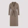 Max Mara Nude Wool Coat With Tailored Silhouette And Belted Waist In Brown