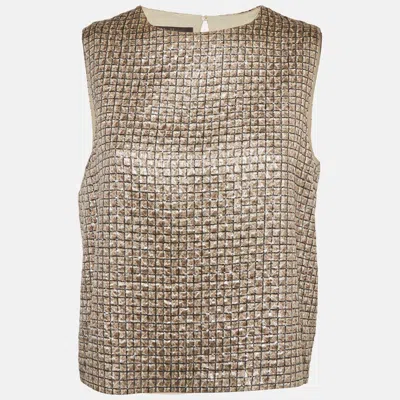 Pre-owned Max Mara Brown Lurex Jacquard Sleeveless Top L