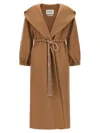 Max Mara Waist Belt Hooded Long Coat In Brown