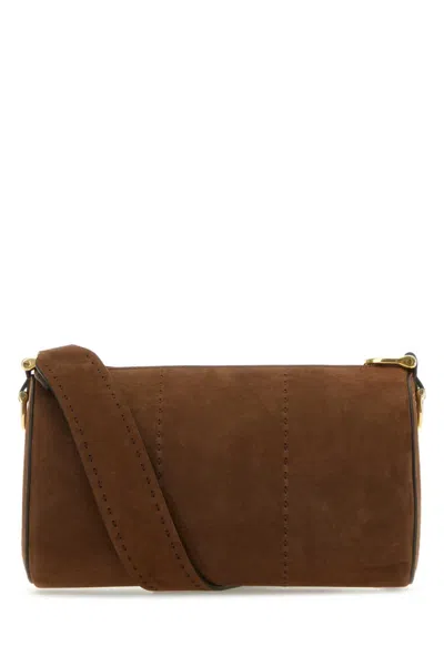 MAX MARA BROWN NUBUCK ROLLS SHOULDER BAG