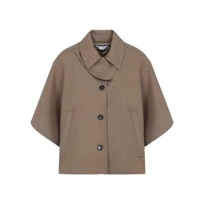 Max Mara Paggio Cape Trench Coat Collared Sleeves In Brown