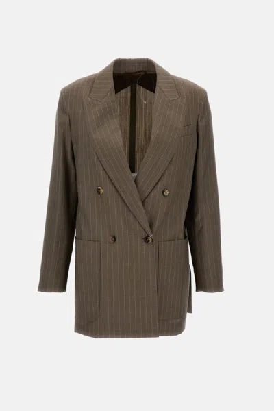 Max Mara Brown Pinstripe Double-breasted Blazer