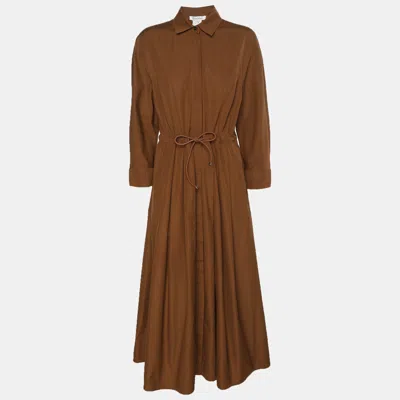Pre-owned Max Mara Brown Poplin Leisure Sheree Drawstring Midi Dress M