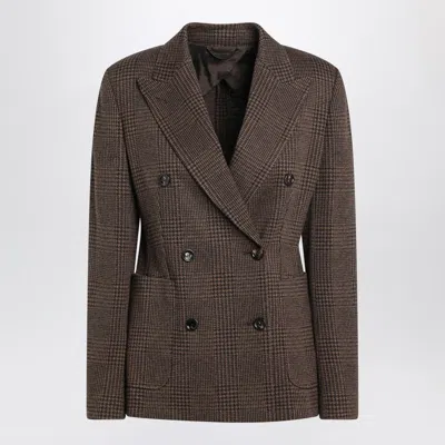 MAX MARA BROWN PRINCE OF WALES DOUBLE-BREASTED JACKET