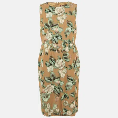 Max Mara Brown Printed Cotton Blend Midi Dress Xl