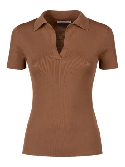 Max Mara Brown Shirt Collar Ribbed Polo