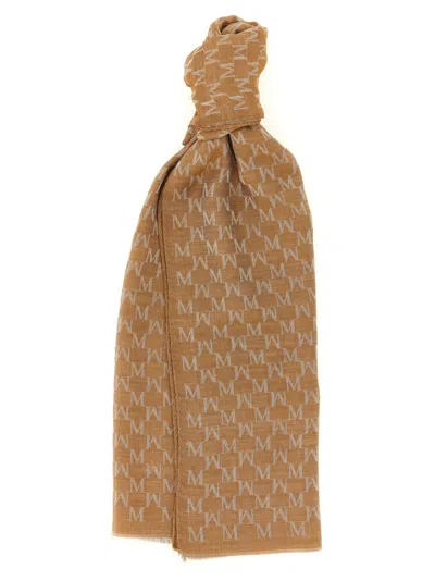 MAX MARA WOMEN BROWN SIGNATURE LOGO SCARF