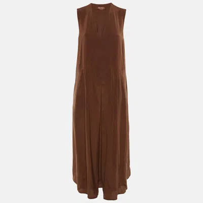 Pre-owned Max Mara Brown Silk Sleeveless Maxi Dress S/m