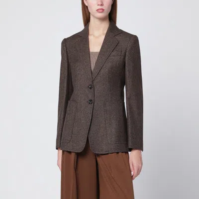 MAX MARA MAX MARA | BROWN SINGLE-BREASTED JACKET IN WOOL TWEED