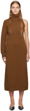 Max Mara Brown Single-shoulder Midi Dress In Tobacco