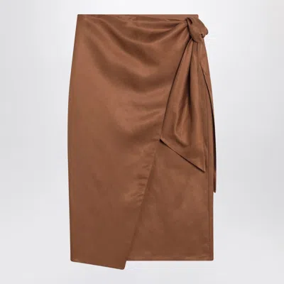 Max Mara Brown Skirt In Linen And Silk Twill Women