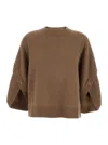 Max Mara Brown Solid Crew Neck Sweater In Brown