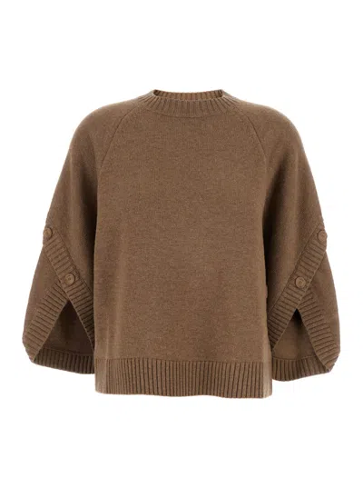 Max Mara Brown Solid Crew Neck Sweater
