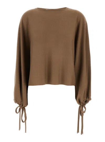 Max Mara Brown Solid Crew Neck Sweater