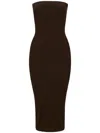 Max Mara Arda Brown Strapless Ribbed Midi Sheath Dress In Brown