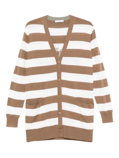Max Mara Brown Striped Button-fastening Cardigan In Multi