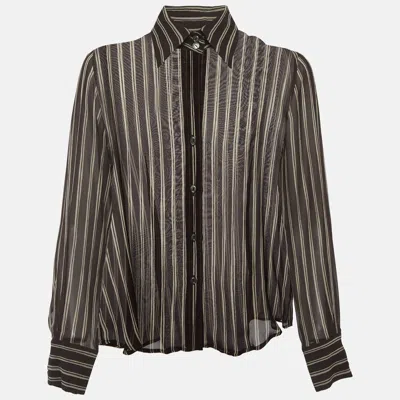 Pre-owned Max Mara Brown Striped Silk Sheer Shirt S