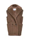 Max Mara Double-breasted Sleeveless Jacket In Teddy In Brown