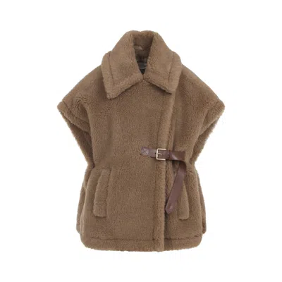 MAX MARA BROWN TEDDY FABRIC CAPE