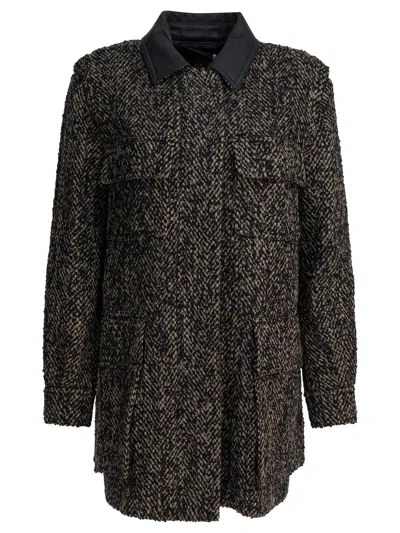 Max Mara Brown Wool Blend Coat In Black