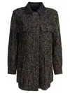 Max Mara Herringbone Pattern Wool Jacket With Leather Collar In Brown
