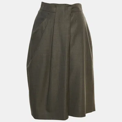 Pre-owned Max Mara Brown Wool Blend Pleated Knee Length Skirt S