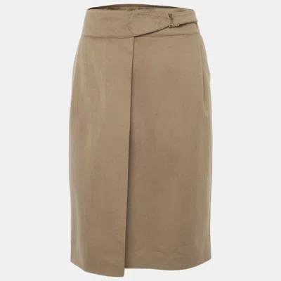 Pre-owned Max Mara Brown Wool Buckle Detail Mini Skirt L