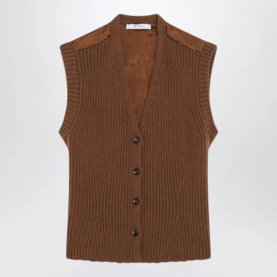 MAX MARA BROWN WOOL-CASHMERE GILET