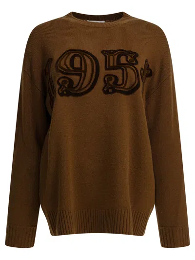 Max Mara Brown Wool Cashmere Knitwear In Animal Print