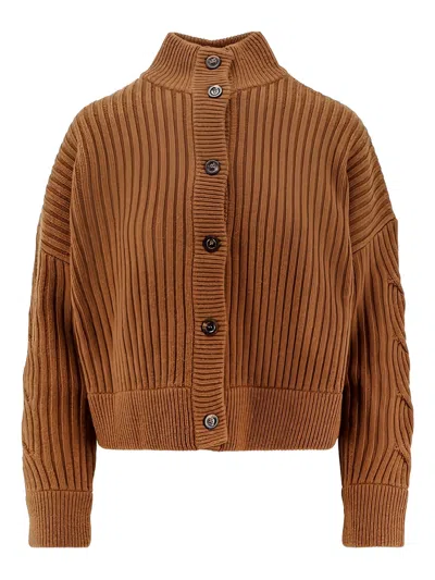 Max Mara Brown Wool Cashmere Ribbed Cardigan