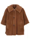 Max Mara Wool Buttoned Cape With Faux Fur Texture In Brown