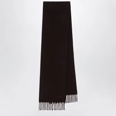 Max Mara Brown Wool Scarf With Fringes In Black