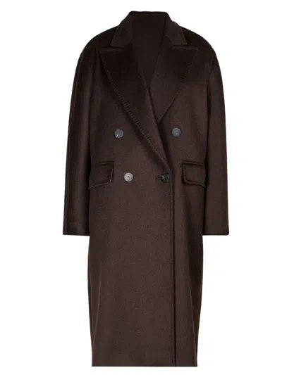 Max Mara Cashmere Alpaca Wool Double Breasted Coat In Brown