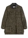 Max Mara Herringbone Pattern Wool Jacket With Leather Collar In Black