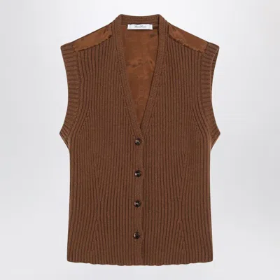 Max Mara Madre Knitted Sweater Vest In Brown