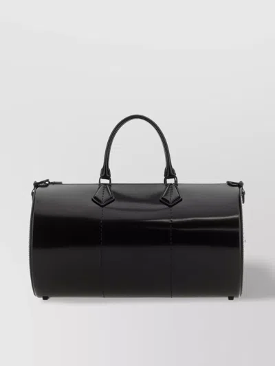 Max Mara Brushedrolll Leather Handbag Cylindrical Shape In Black