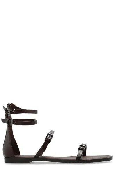 Max Mara Buckle Detailed Open Toe Sandals In Brown