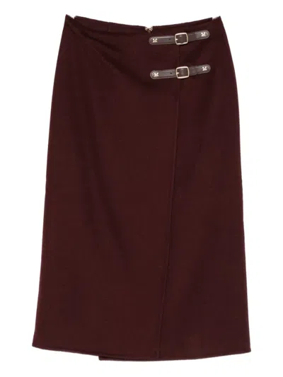Max Mara Buckled Wrap Skirt In Burgundy
