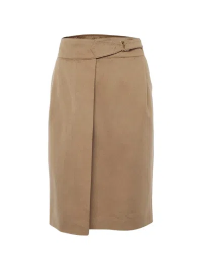 Pre-owned Max Mara Buckle-detail Wrap Wool Mini Skirt In Brown