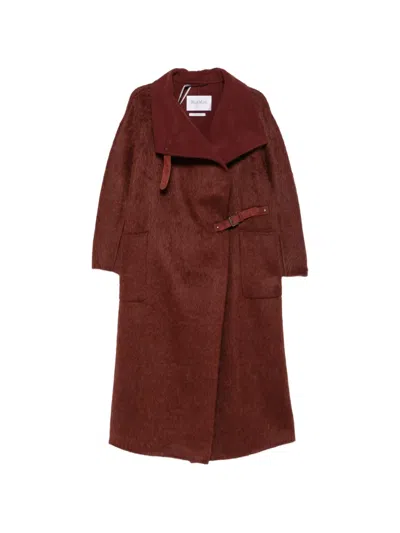 Max Mara Buckle-fastening High-neck Coat In White