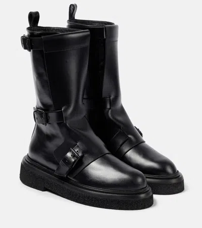 Max Mara Buckles Leather Knee-high Boots In Black