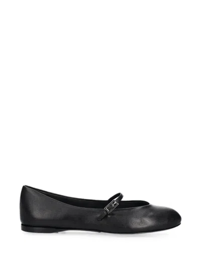 Max Mara Buckle-strap Leather Ballet Flats In Black