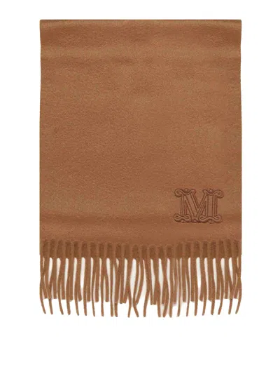 Max Mara Dalia Rectangular Scarf With Logo Detail In Brown